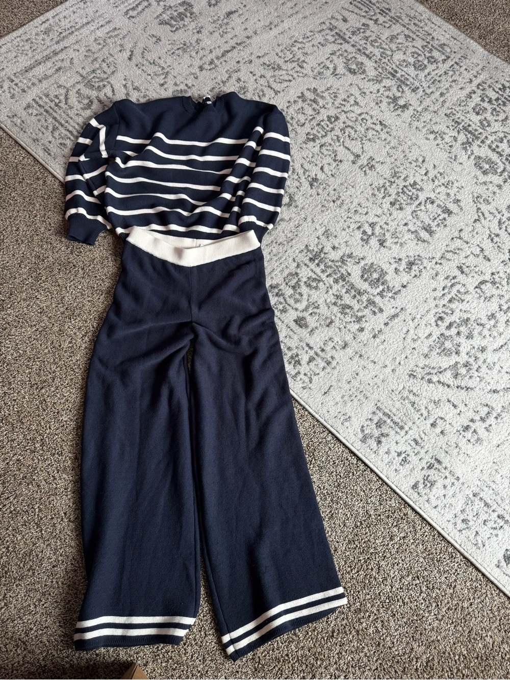 Navy & White Striped Crewneck Sweater Set - Picture 3 of 15